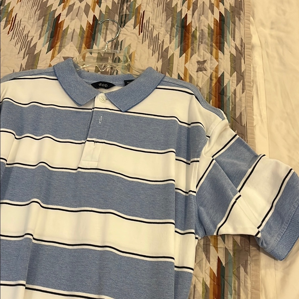 Izod Blue and White Striped Polo Shirt